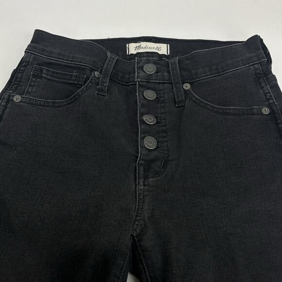 madewell Black 10” High rise skinny Button Fly Raw Hem jeans Size 25P - Picture 2 of 10